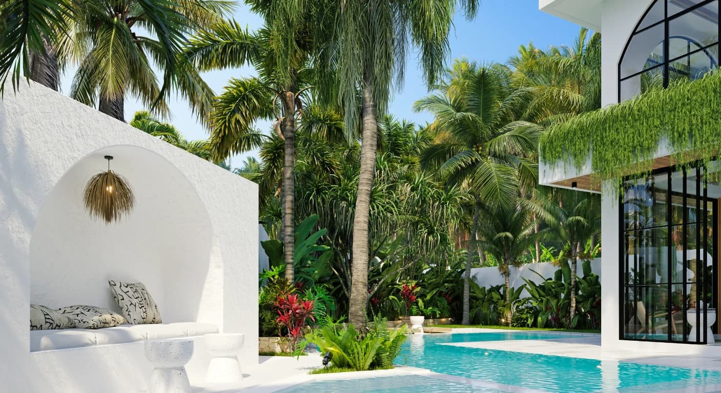 Casa Petak, a completed Balitecture villa in Canggu, with private pool and palm garden