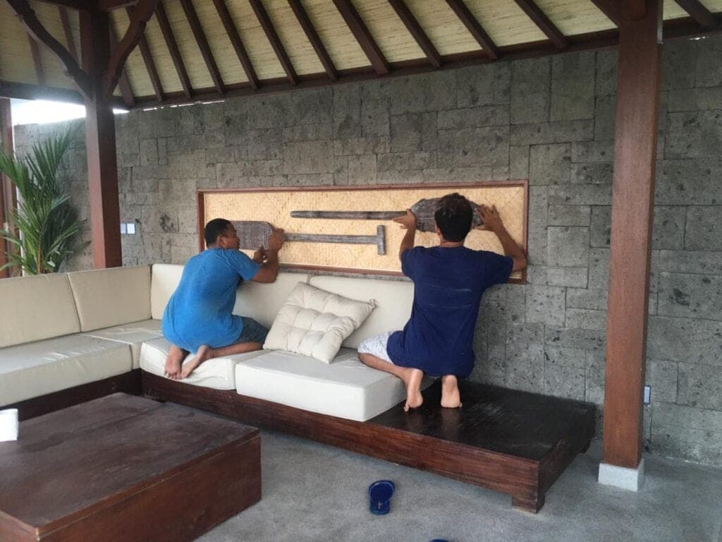Interior installation and finishes being fitted in a Balitecture villa