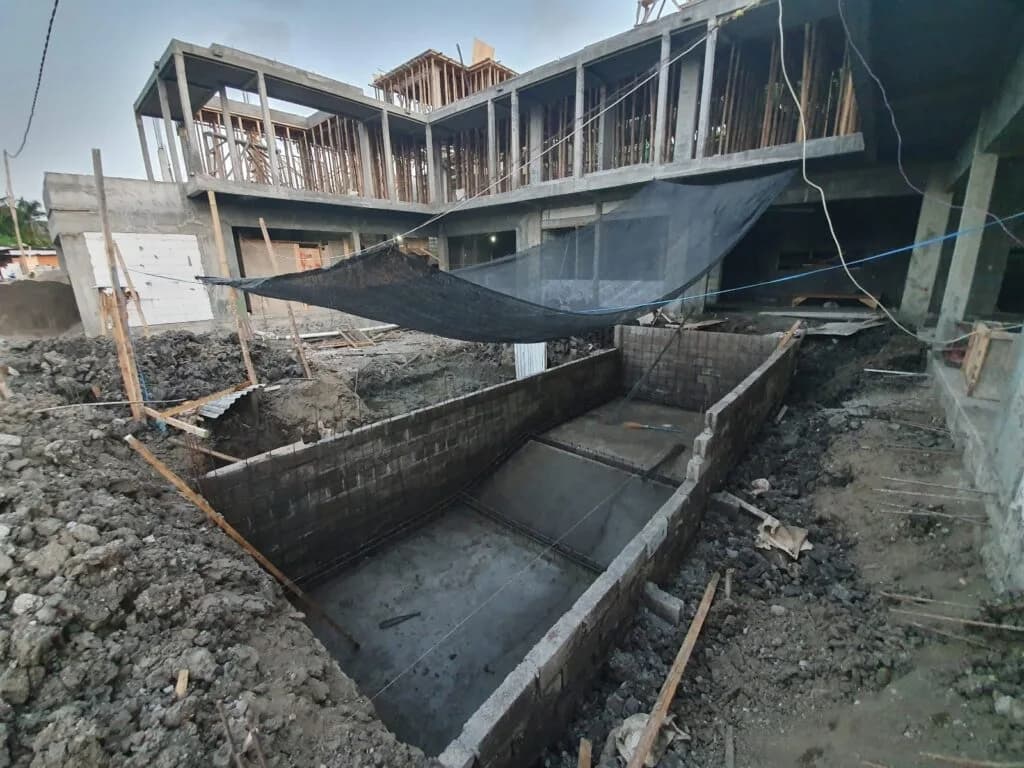 Pool construction underway at a Balitecture villa project in Bali