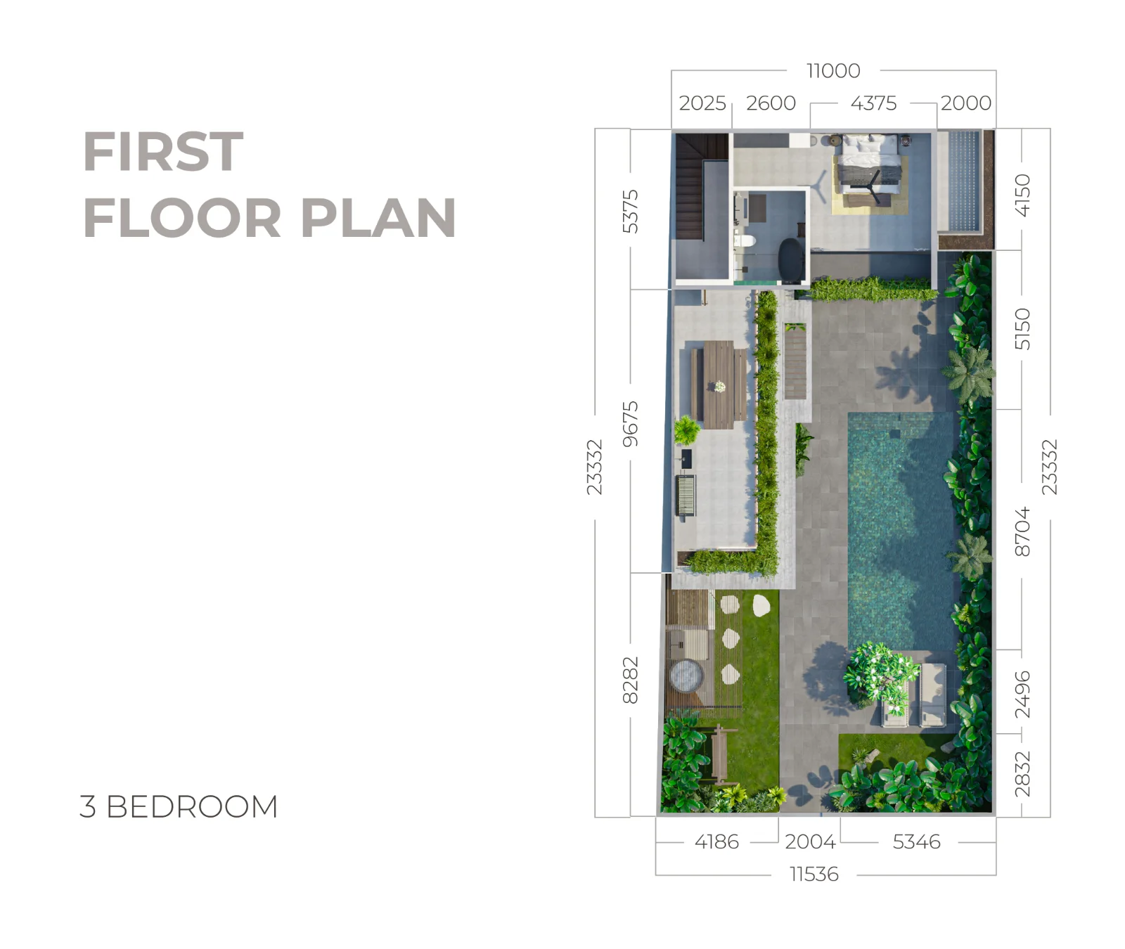 Dasa Ubud 3-bedroom first floor plan - additional bedroom and rooftop terrace