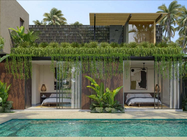 Nara Villas exterior with sauna, ice bath and covered pergola