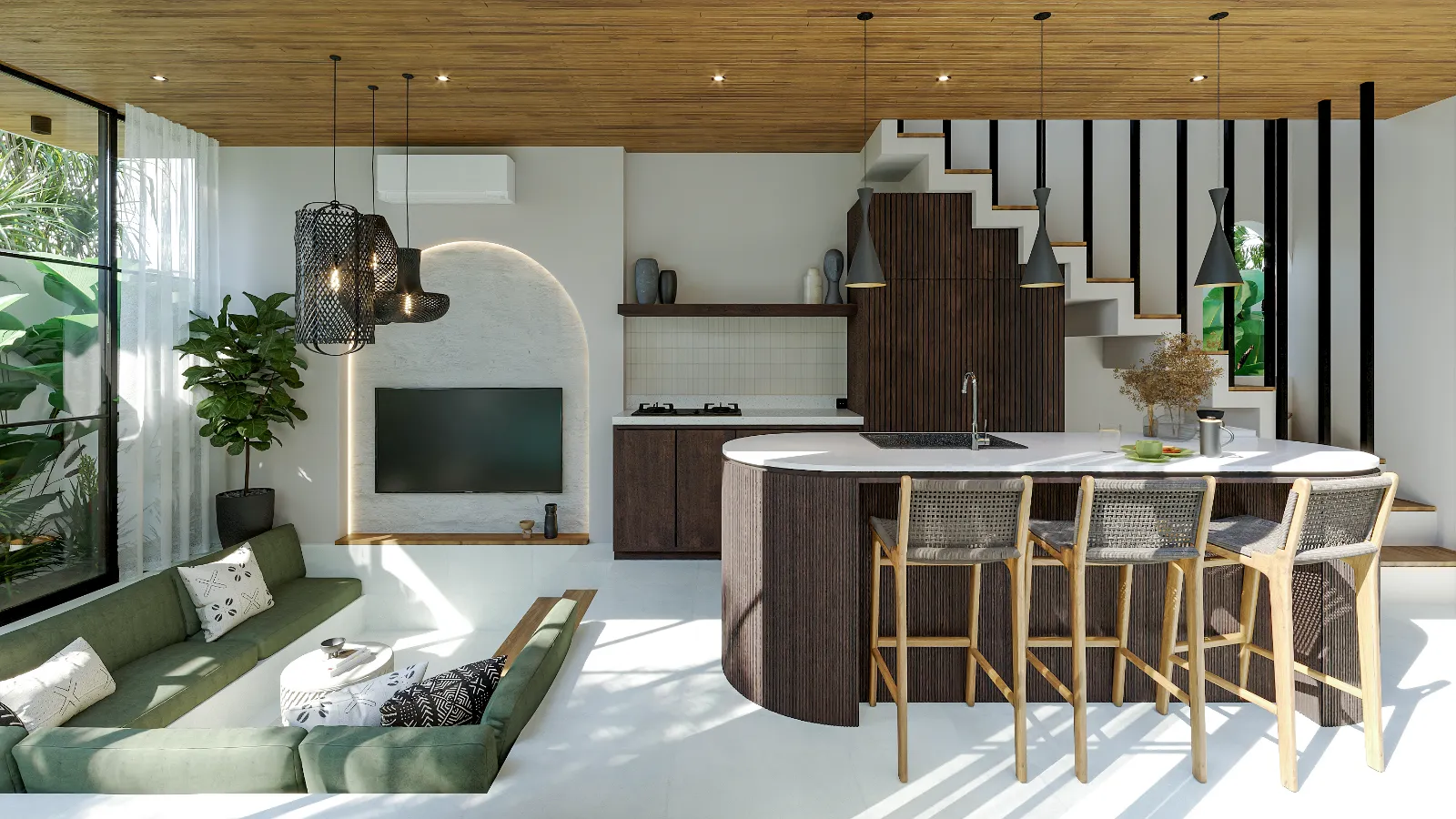 Solas Uluwatu open-plan sunken living area with kitchen