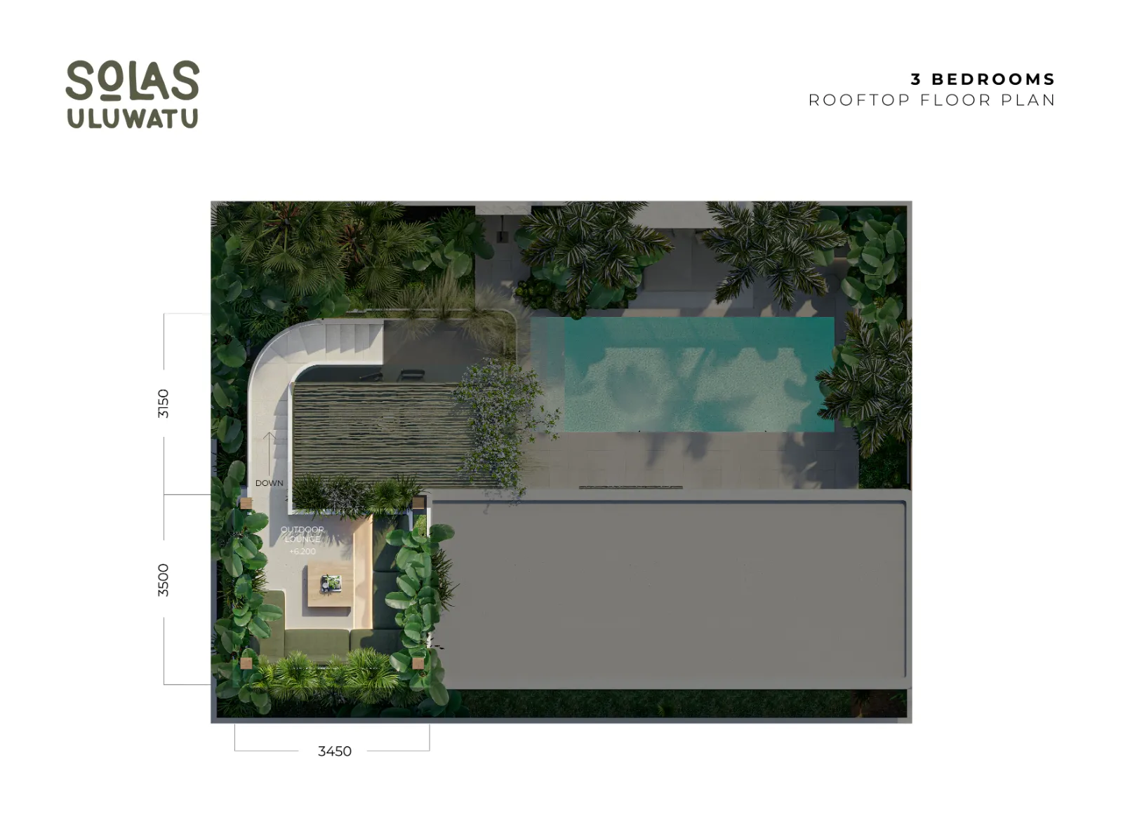 Solas Uluwatu 3-bedroom rooftop floor plan - outdoor lounge above pool