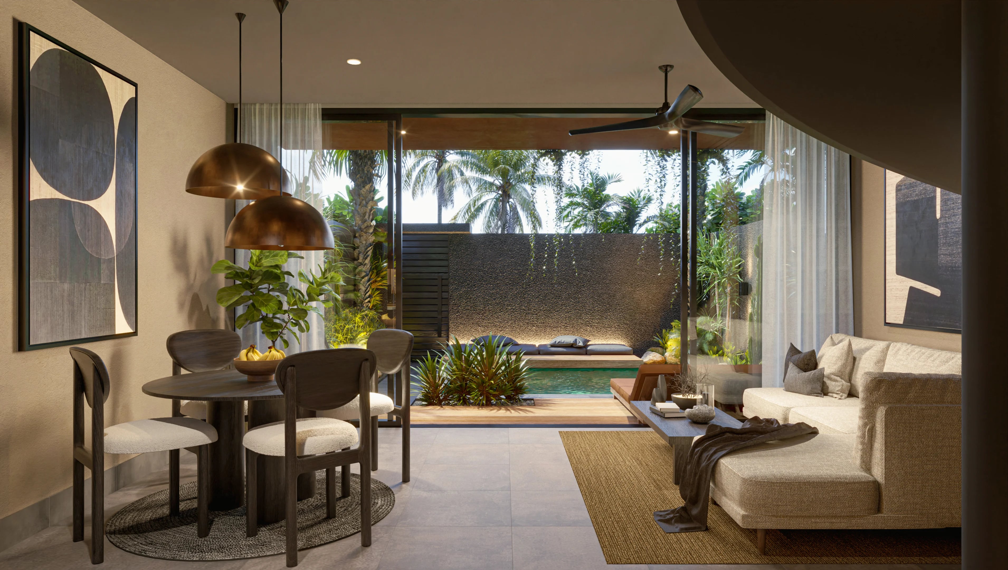 Suku 2-bedroom living area with standard plasterboard ceiling