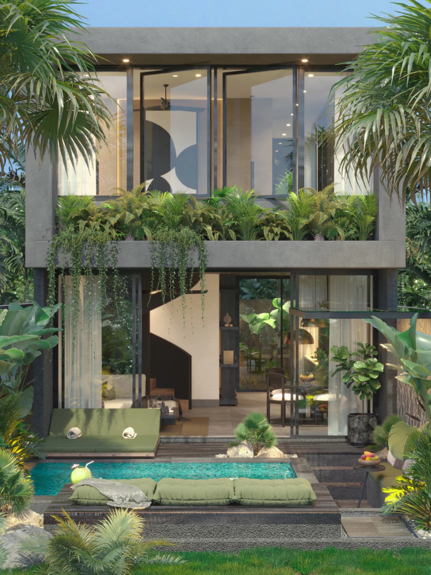 Suku Residences 2-bedroom villa in Uluwatu, Bali - facade view in terracotta or grey