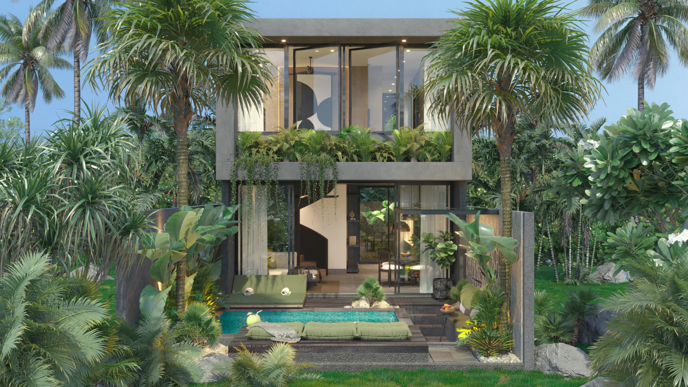Suku Residences 2-bedroom villa in Uluwatu, Bali - facade view in terracotta or grey