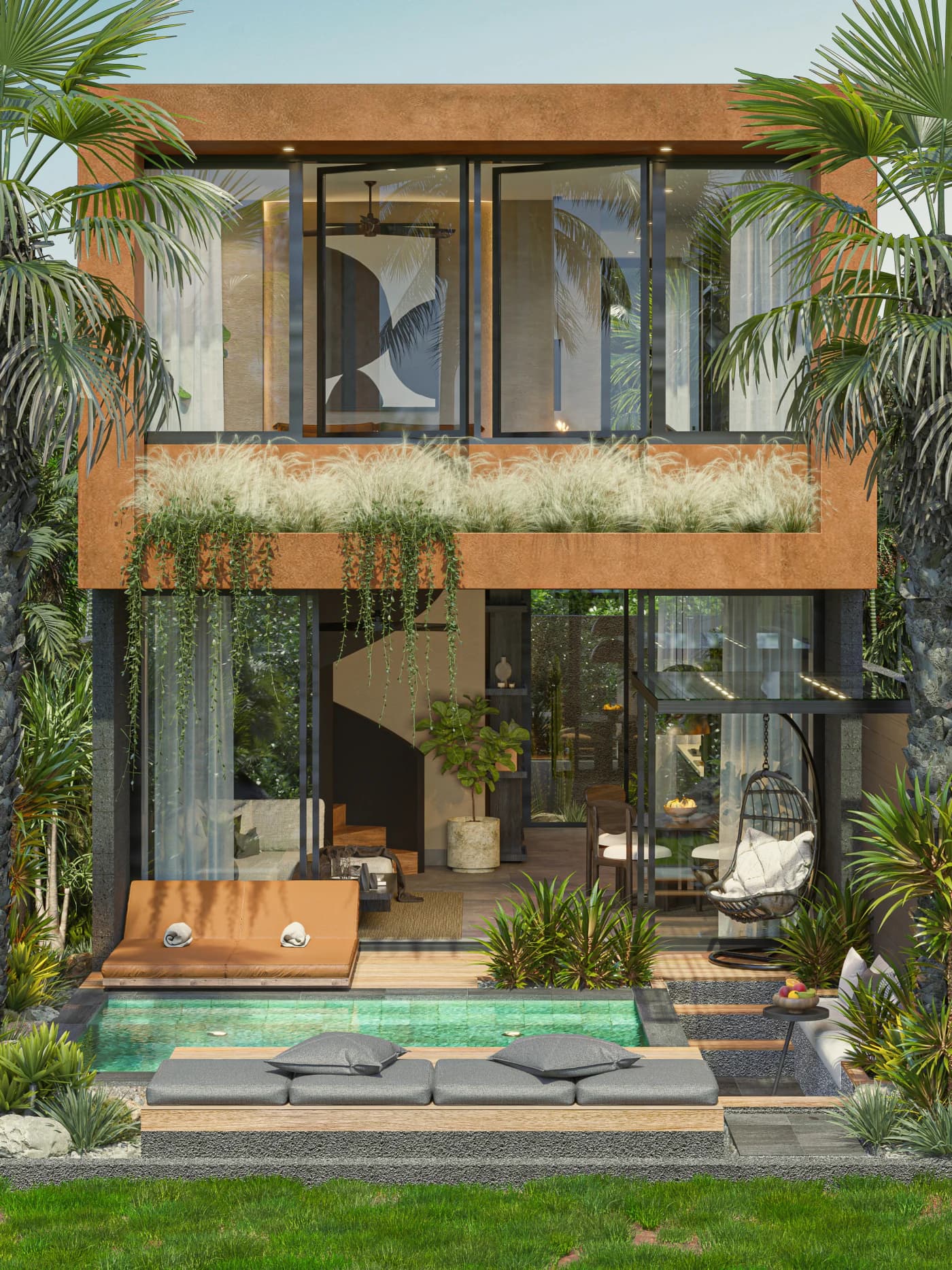 Suku Residences 2-bedroom villa in Uluwatu, Bali - facade view in terracotta or grey