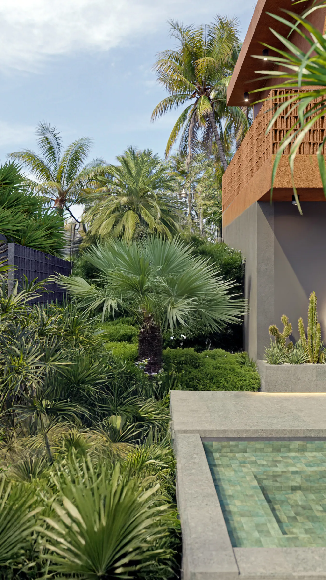 Suku 4-bedroom plunge pool zone with tropical planting and stone steps - base configuration