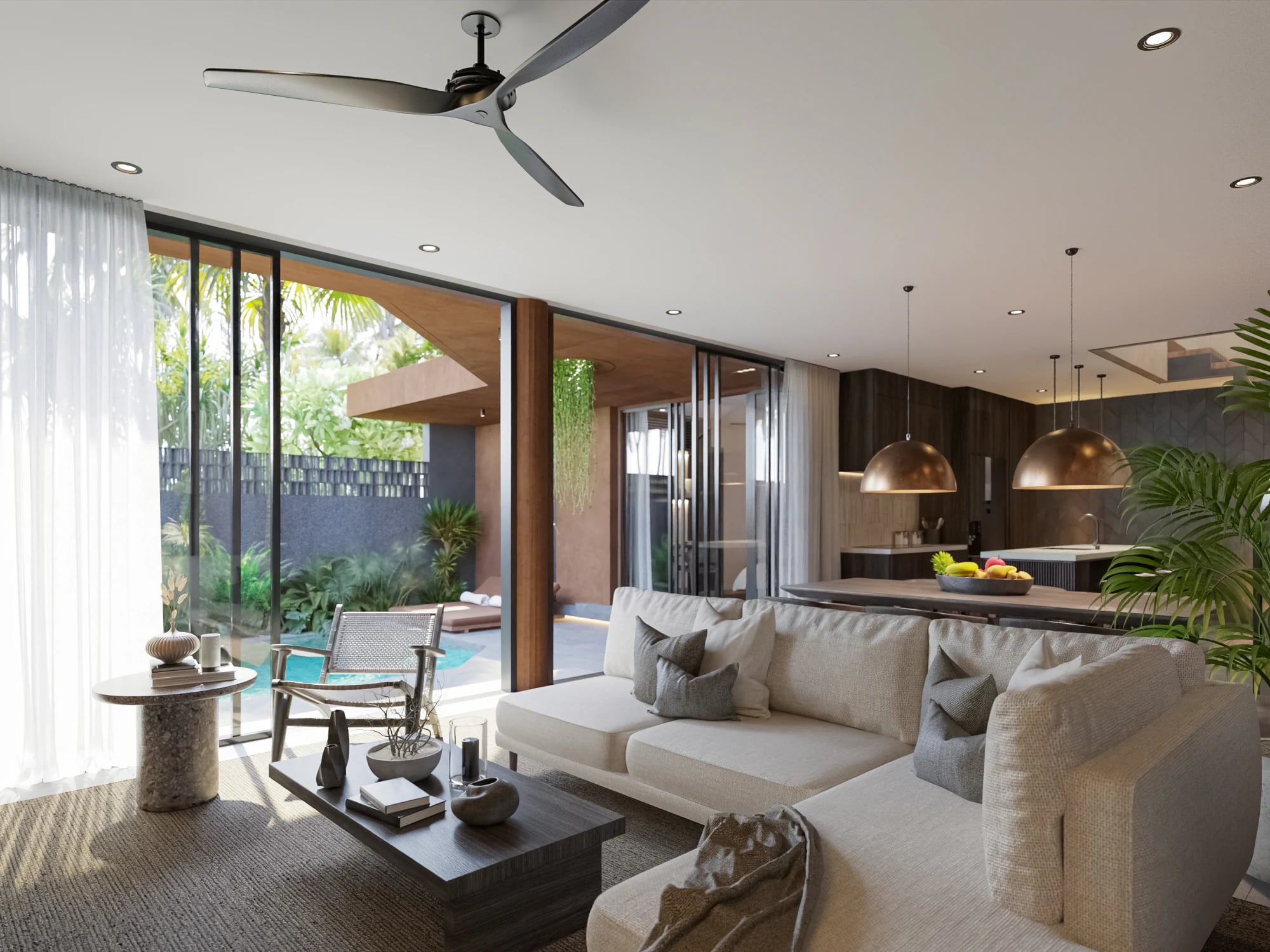Suku living area with standard plasterboard ceiling
