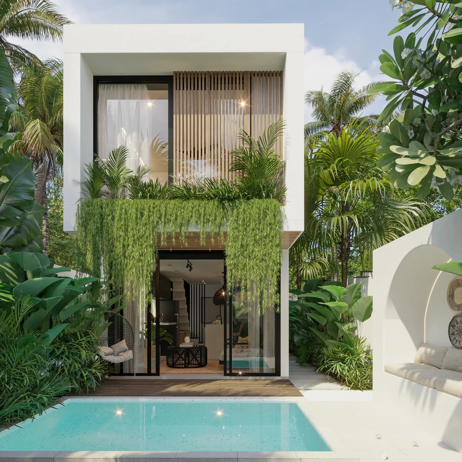 Umah Ubud villa exterior with dripping greenery - Ubud, Bali
