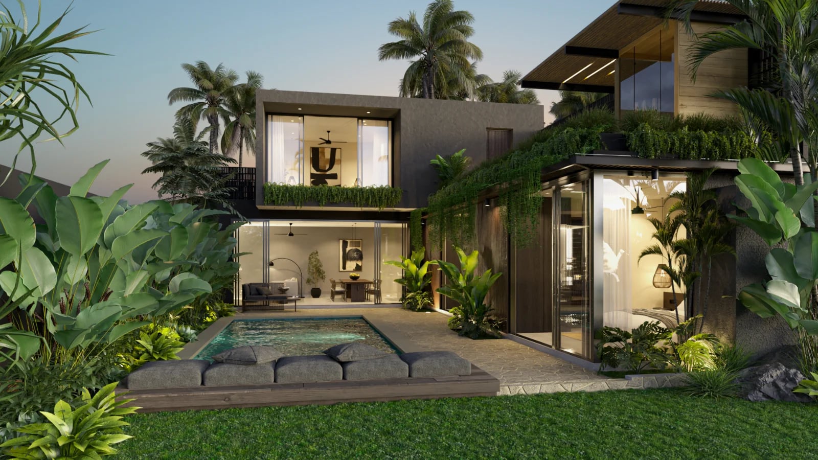 Nara Villas pool area render by Balitecture - off-plan development in Uluwatu