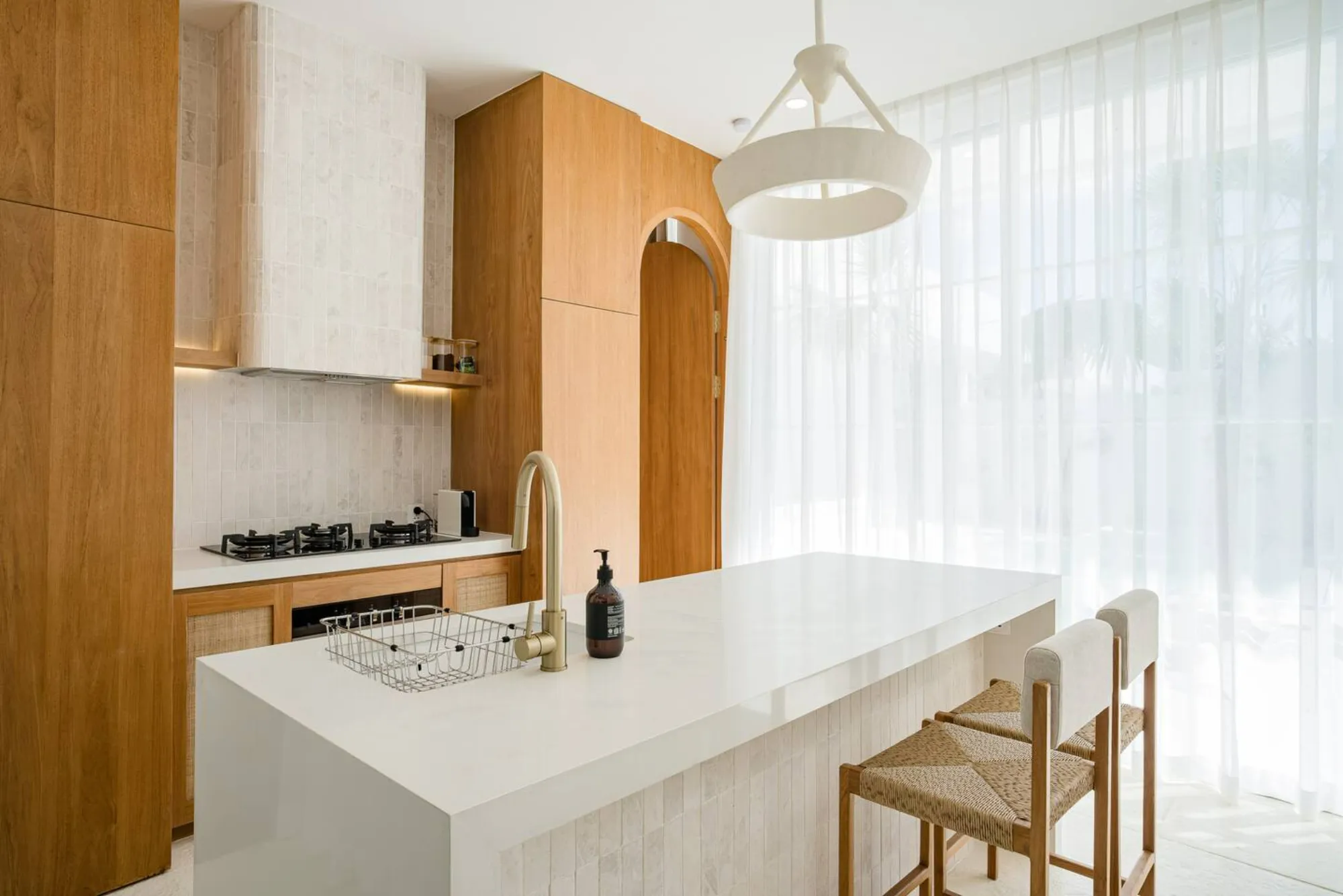 Kitchen island with pendant lighting at Nisi Villas, Uluwatu