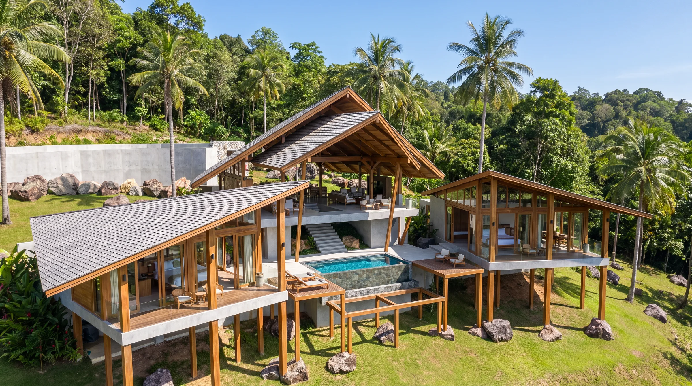 Perrine Villa - Tropical Brutalist villa by Balitecture