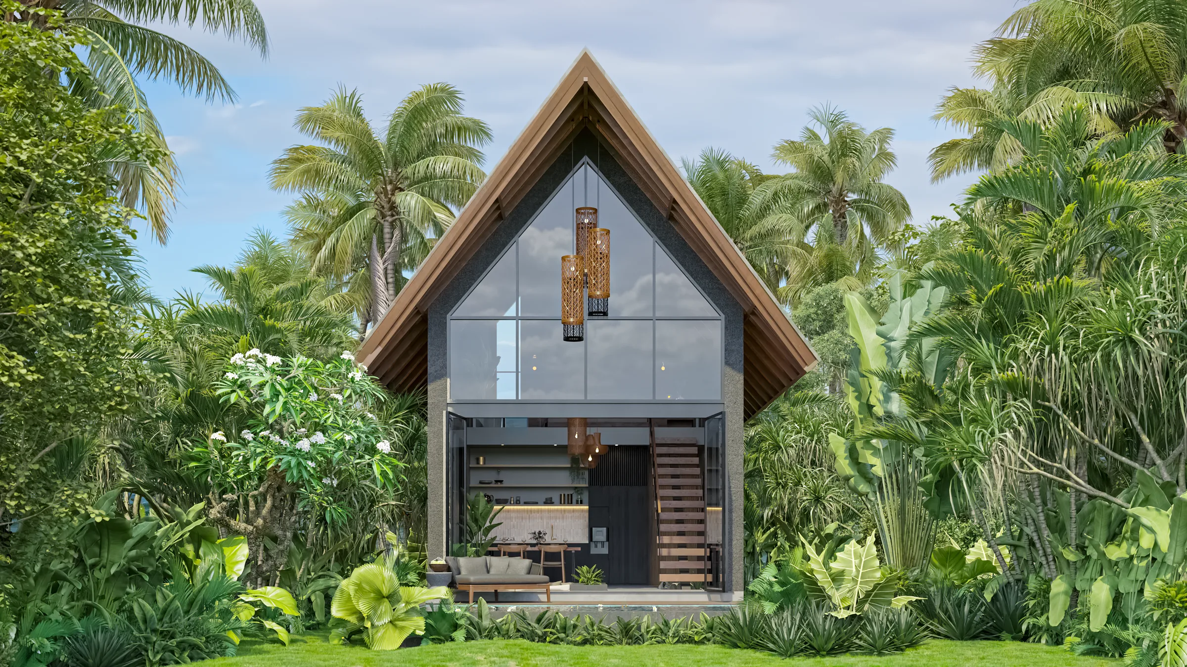 Tukad Huts 1BDR - Modern Tropical A-Frame villa by Balitecture