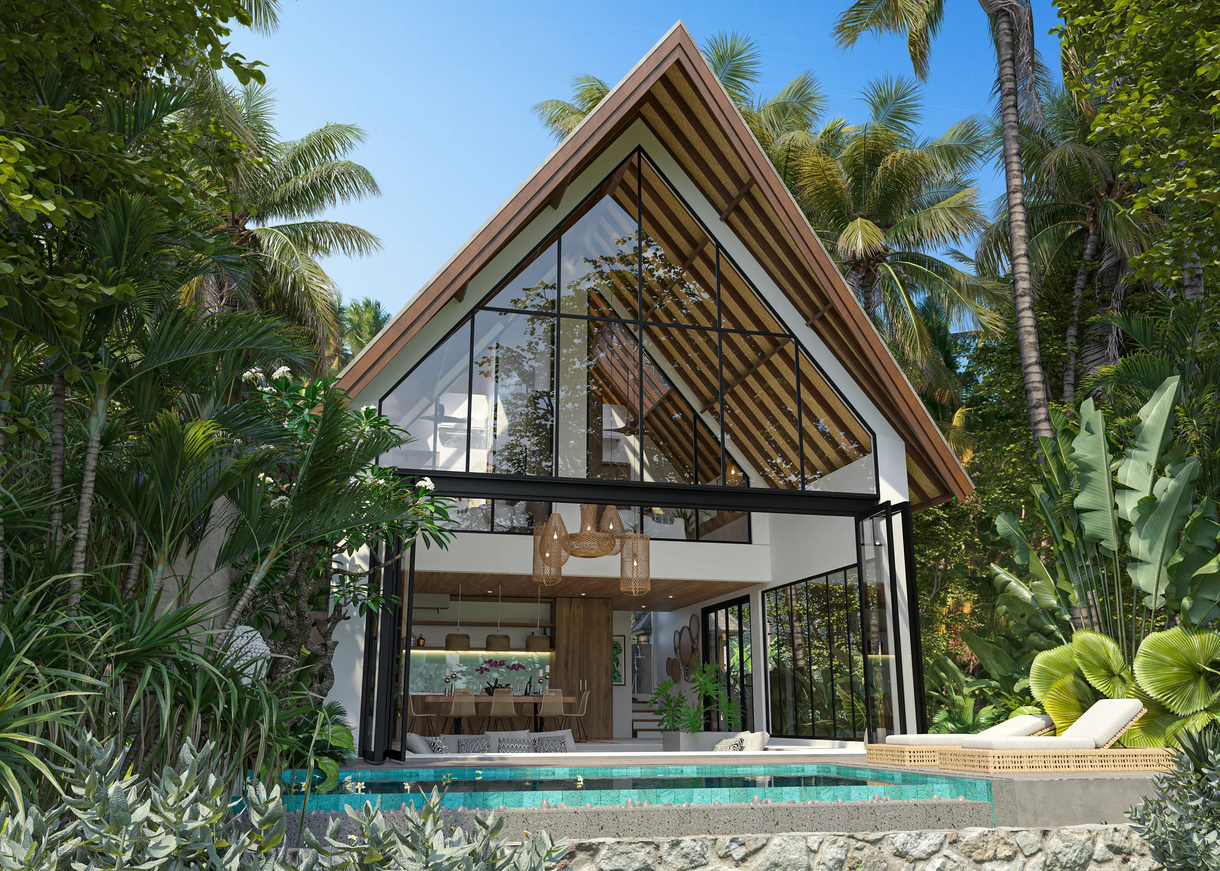 Tukad Huts 2BDR - Modern Tropical A-Frame villa by Balitecture