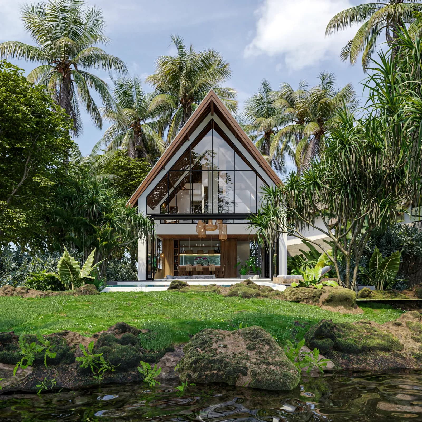 Tukad Huts - award-winning A-frame villa in Kerobokan, Bali by Balitecture