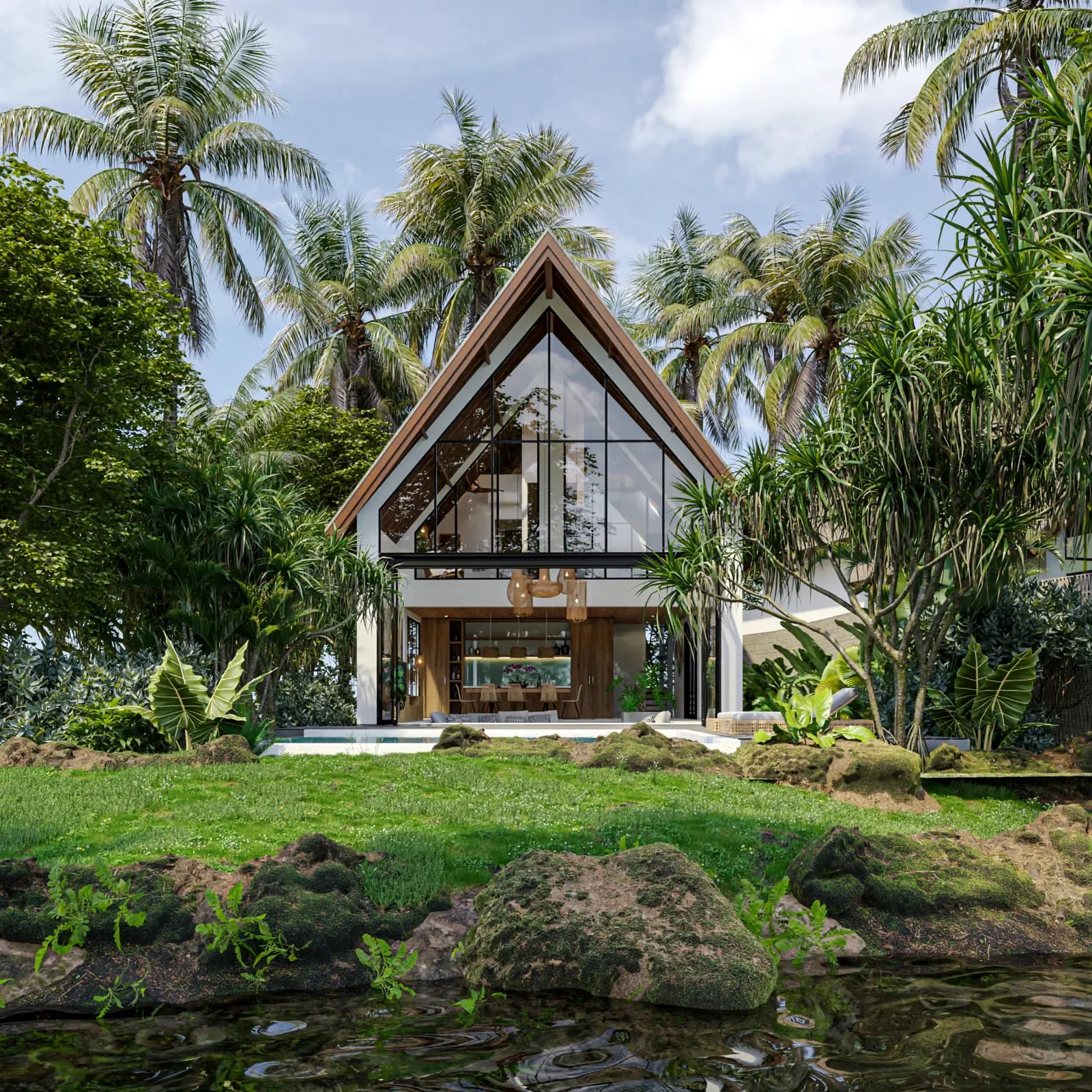 Tukad Huts - award-winning A-frame villa in Kerobokan, Bali by Balitecture